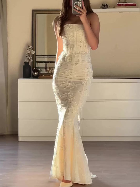 Embroidered Strapless Butt-covering Two-piece Dress