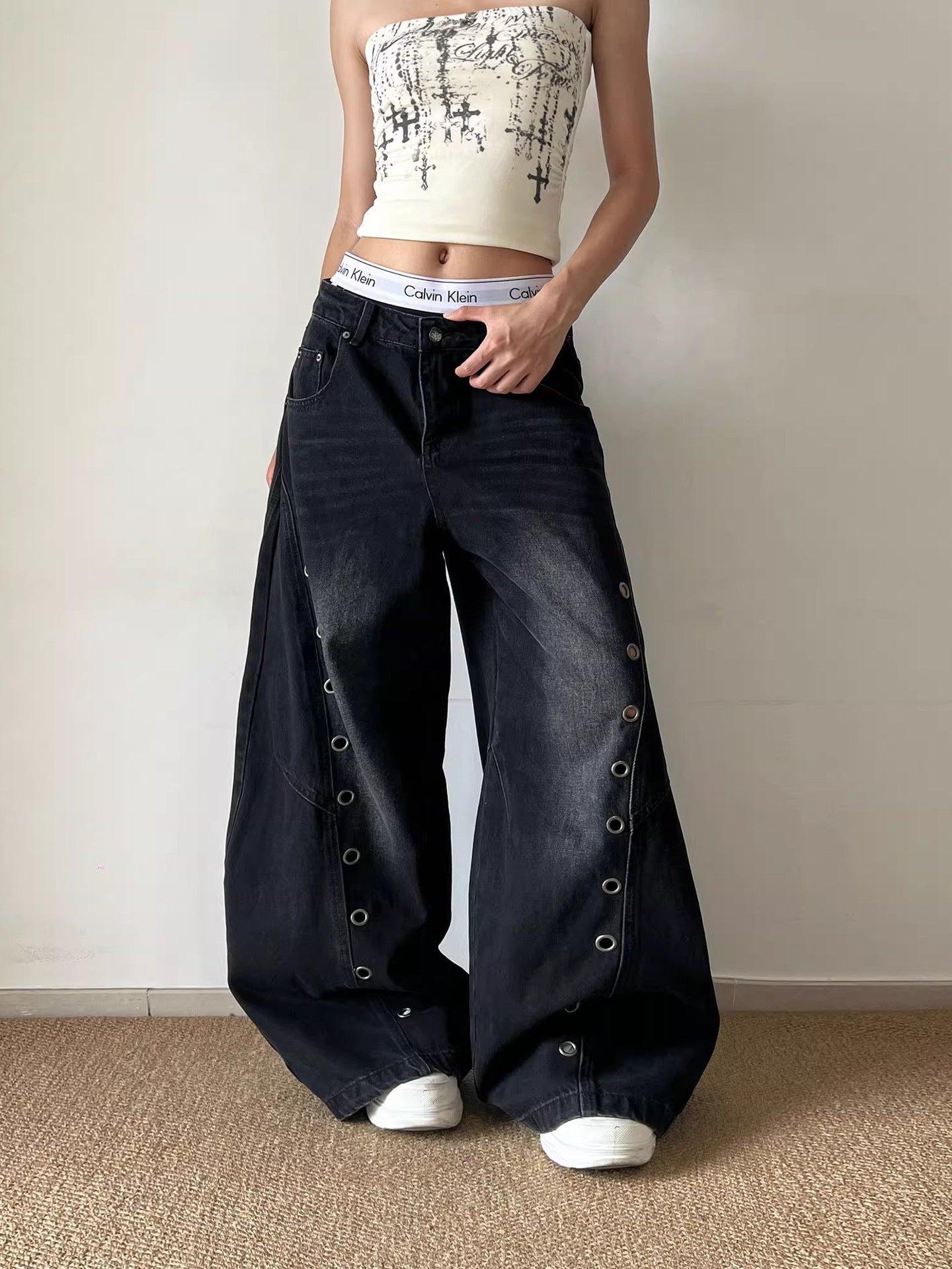 Eyelet Washed Jeans