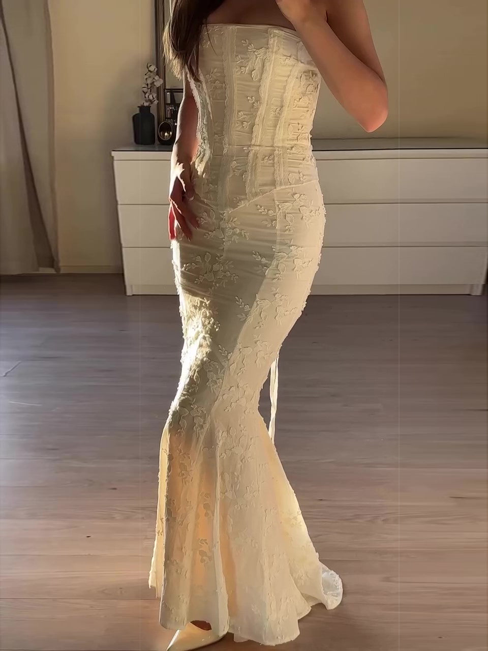 Embroidered Strapless Butt-covering Two-piece Dress