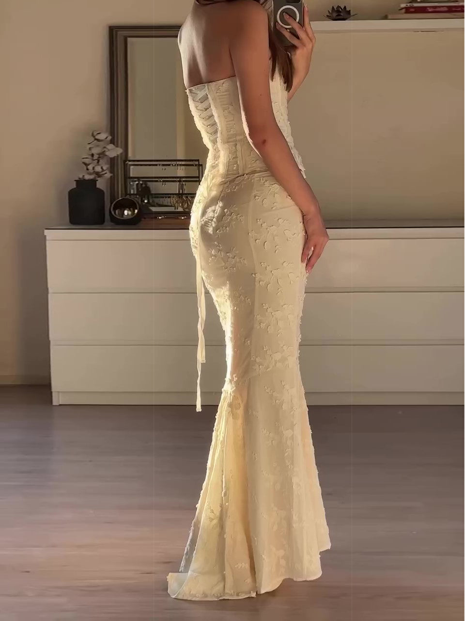 Embroidered Strapless Butt-covering Two-piece Dress