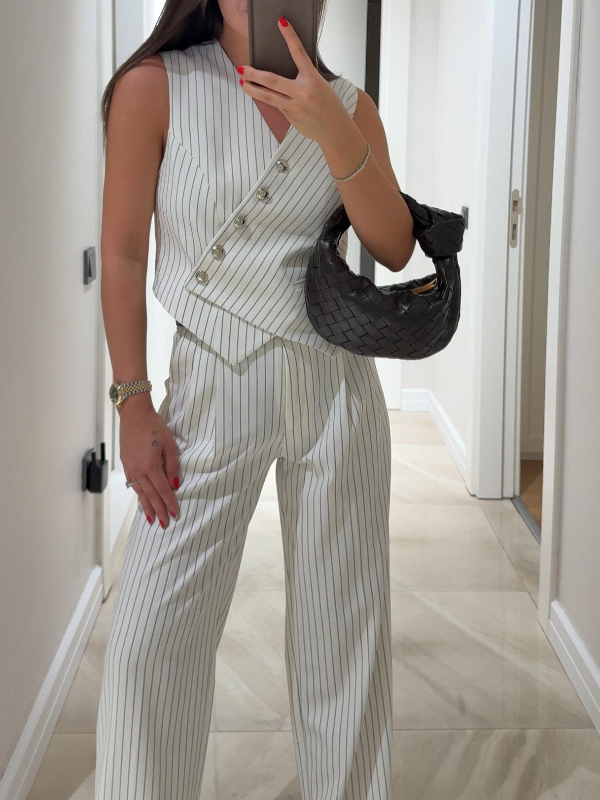 White Striped Asymmetric Cut & pants