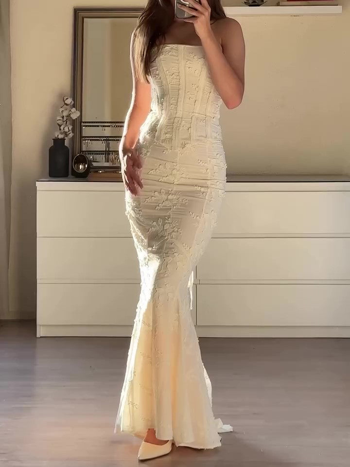 Embroidered Strapless Butt-covering Two-piece Dress