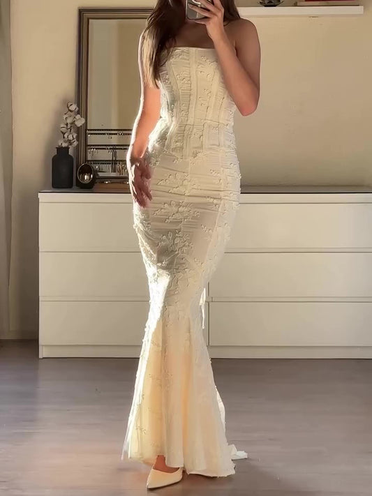Embroidered Strapless Butt-covering Two-piece Dress