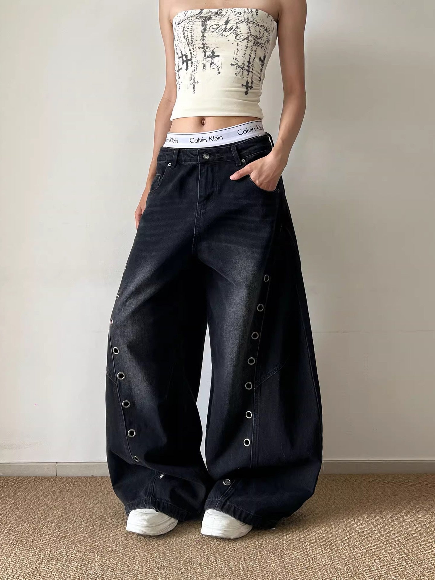 Eyelet Washed Jeans