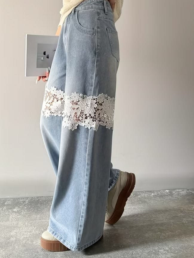 Light Wash Lace Insert Jeans