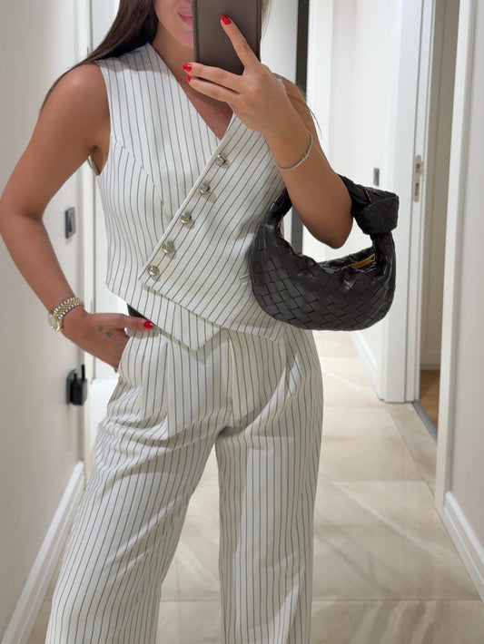 White Striped Asymmetric Cut & pants